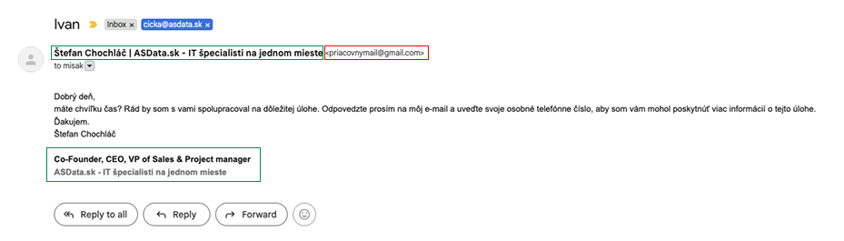 Example of a fraudulent email with false information Example of a fraudulent email with false information in ASData