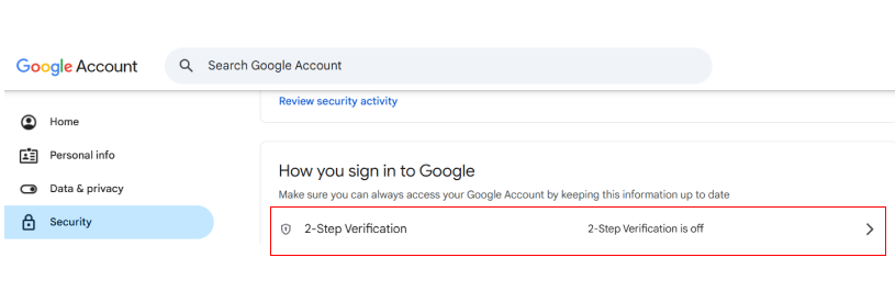 Setting up two-factor authentication - step 1